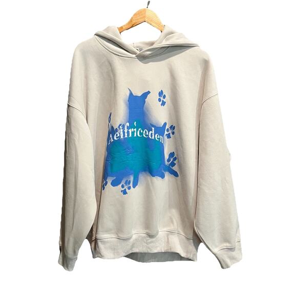 Aelfric Eden Beige Blue Animal Graphic Men's Pullover Hoodie Sweatshirt Size L - Picture 1 of 5